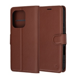 Husa pentru Honor 600 Lite tip Carte, cu Portofel Interior, Finisaje Premium, set cu sticker, Leather Folio, Maro - Img 6