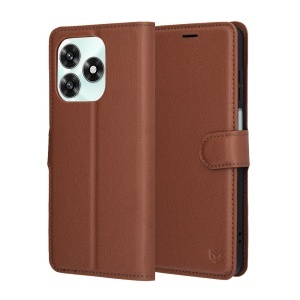 Husa pentru Honor X5c Plus, SKYDDAR INNOVATION, Leather Folio tip Carte, cu Portofel Interior, Finisaje Premium, set cu sticker, Maro