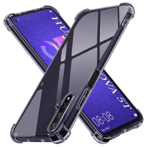 Husa pentru Huawei Nova 5T / Honor 20, SKYDDAR INNOVATION, Shockproof Clear Silicone, Silicon Slim, set cu sticker, Fumuriu