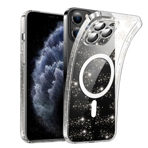 Husa pentru iPhone 11 Pro, SKYDDAR INNOVATION, SparkleSkin Magsafe, din Silicon TPU cu Sclipici, Design Elegant si Subtire, set cu sticker, Transparenta
