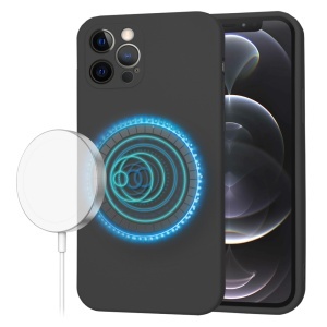 Husa pentru iPhone 12 Pro din Silicon Catifelat, SoftFlex Magsafe, set cu sticker, Negru