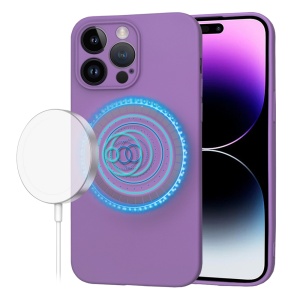 Husa pentru iPhone 14 Pro Max din Silicon Catifelat, Protectie Premium, Skyddar SoftElegance MagSafe - Mov - Img 8