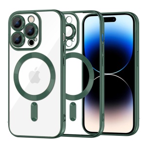 Husa pentru iPhone 14 Pro, SKYDDAR INNOVATION, Luxury Shield Magsafe, Protectie Antisoc, Verde inchis, set cu sticker