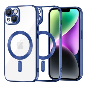 Husa pentru iPhone 14, SKYDDAR INNOVATION, Luxury Shield Magsafe, Protectie Antisoc, Albastru, set cu sticker