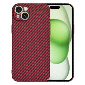 Husa pentru iPhone 15 Plus, SKYDDAR INNOVATION, textura carbon, Carbonite FiberShell, Rosu, set cu sticker