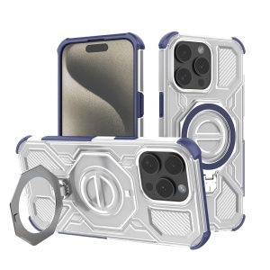Husa pentru iPhone 15 Pro Max, Antisoc, SKYDDAR INOVATION, Carbon Shield PRO, Magsafe, set cu sticker, Albastru