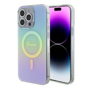 Husa pentru iPhone 15 Pro Max IML Iridescent MagSafe, Guess - Turcoaz