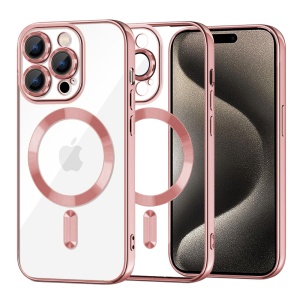 Husa pentru iPhone 15 Pro Max, SKYDDAR INNOVATION, Luxury Shield Magsafe, Protectie Antisoc, Roz, set cu sticker