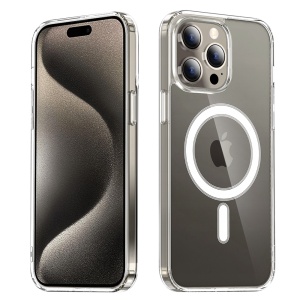 Husa pentru iPhone 15 Pro Max, SKYDDAR INNOVATION, MagSafe Pro din silicon, set cu sticker, Transparenta