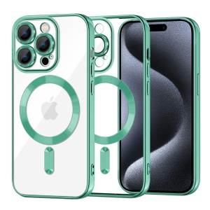 Husa pentru iPhone 15 Pro, SKYDDAR INNOVATION, Luxury Shield Magsafe, Protectie Antisoc, Verde deschis, set cu sticker