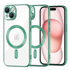 Husa pentru iPhone 15, SKYDDAR INNOVATION, Luxury Shield Magsafe, Protectie Antisoc, Verde deschis, set cu sticker
