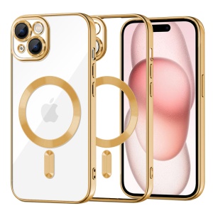 Husa pentru iPhone 15, SKYDDAR INNOVATION, Luxury Shield Magsafe, Protectie Antisoc, Auriu, set cu sticker