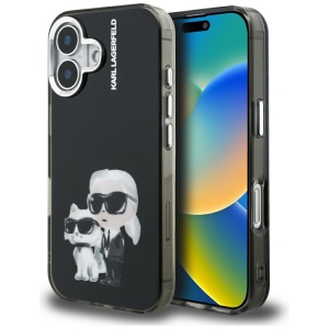 Husa pentru iPhone 16, Karl Lagerfeld, Aquarelle Choupette Logo Spate Rigid Transparent, Bleu