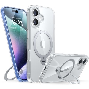 Husa pentru iPhone 16 Plus, Torras Ostand Spin MagSafe, Transparenta