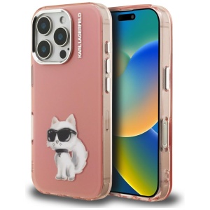 Husa pentru iPhone 16 Pro, Karl Lagerfeld, Aquarelle Choupette Logo Spate Rigid TransparenIML Aquarelle Choupette Logo, Bej