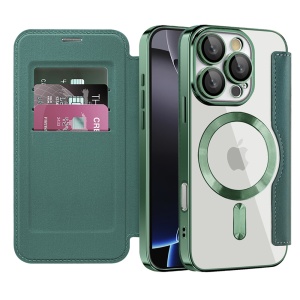 Husa pentru iPhone 16 Pro Max tip carte, SKYDDAR INOVATION, SmartMag Book, Magsafe, RFiD, Suport Carduri, set cu sticker, Verde