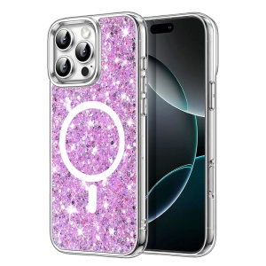 Husa pentru iPhone 16 Pro, SKYDDAR INNOVATION, SparkleCase, din Silicon cu Sclipici, Protectie Completa, set cu sticker, Magenta