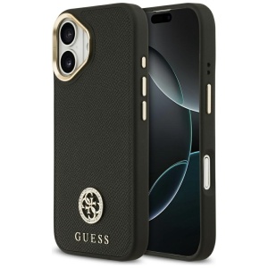 Husa pentru iPhone 17, Grained Strass Logo MagSafe, Guess, Negru