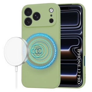 Husa pentru iPhone 17 Pro, SKYDDAR INNOVATION, din Silicon Catifelat, SoftFlex Magsafe, set cu sticker, Verde - Img 6