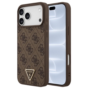 Husa pentru iPhone 18 Pro / iPhone 17 Pro - Guess Leather 4G Triangle Strass MagSafe - Brown