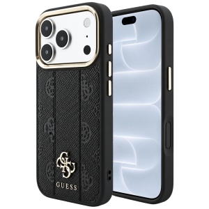 Husa pentru iPhone 18 Pro / iPhone 17 Pro - Guess Leather Stripe Peony 4G MagSafe (GUHMP18L6PGSU4EK) - Black