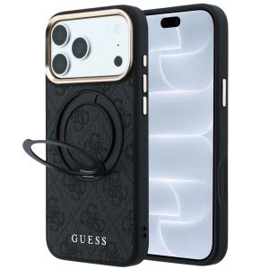 Husa pentru iPhone 18 Pro / iPhone 17 Pro - Guess Ring Stand 360 4G Leather Classic Logo MagSafe - Black