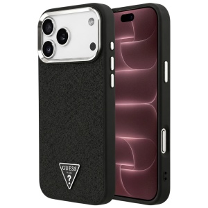 Husa pentru iPhone 18 Pro Max / iPhone 17 Pro Max - Guess Glitter Triangle Logo MagSafe - Black