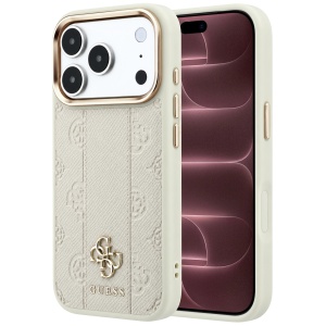 Husa pentru iPhone 18 Pro Max / iPhone 17 Pro Max - Guess Leather Stripe Peony 4G MagSafe (GUHMP18X6PGSU4EE) - Beige