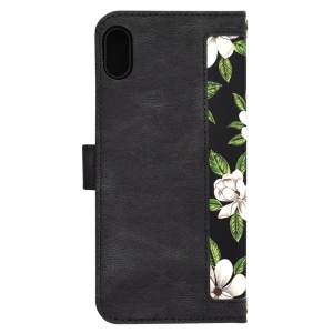 Husa pentru iPhone XS Max din Piele Ecologică cu Design Floral, Protecție 360°, Stand Integrat, Buzunare pentru Carduri, SKDR Floral Wallet - Negru - Img 4