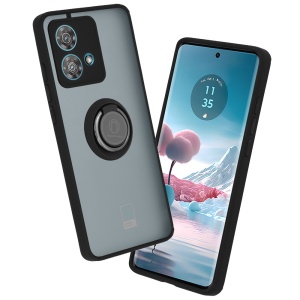Husa pentru Motorola Edge 40 Neo, SKYDDAR INNOVATION, Glinth cu Inel Rotativ 360° Magnetic, Negru, set cu sticker