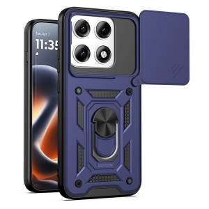 Husa pentru Motorola Edge 70 Pro, protectie camere, Inel magnetic, set cu sticker, CamShield, Albastru