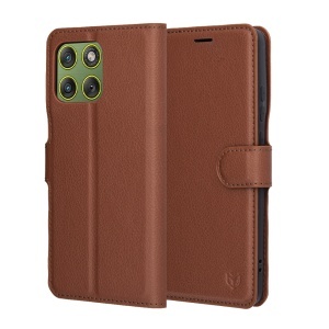 Husa pentru Motorola Edge 70, SKYDDAR INNOVATION, Leather Folio tip Carte, cu Portofel Interior, Finisaje Premium, set cu sticker, Maro