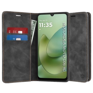 Husa pentru Motorola Moto G06, SKYDDAR INNOVATION, Confy Cover tip Carte din piele Eco Premium, cu Portofel Interior, set cu sticker, Negru