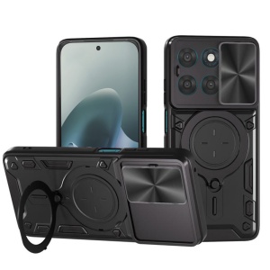 Husa pentru Motorola Moto G77 / Moto G67, Inel Magnetic, Protectie Camera, set cu sticker, CamGuard Pro, Negru