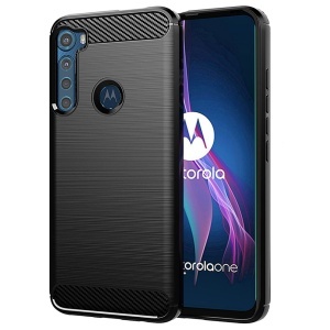 Husa pentru Motorola One Fusion Plus, SKYDDAR INNOVATION, Carbon Silicone, din Silicon Slim, cu textura Fibra Carbon, set cu sticker, Negru
