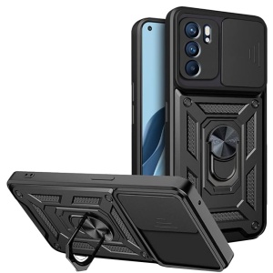 Husa pentru Oppo Reno6 5G, SKYDDAR INNOVATION, CamShield, Inel magnetic, set cu sticker, Negru