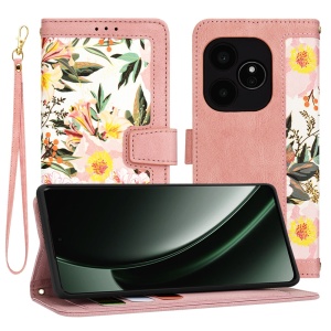  Husa pentru Realme GT 6 / GT 6T din Piele Ecologică cu Design Floral, Protecție 360°, Stand Integrat, Buzunare pentru Carduri, SKDR Floral Wallet - Roz - Img 1