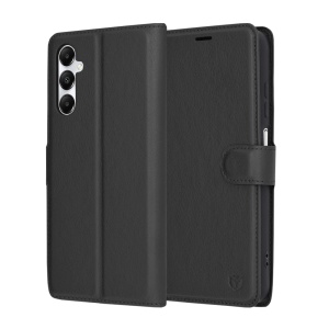 Husa pentru Samsung Galaxy A05s, SKYDDAR INNOVATION, Leather Folio tip Carte, cu Portofel Interior, Finisaje Premium, set cu sticker, Negru