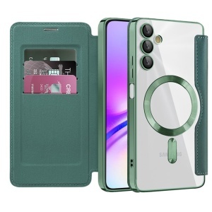 Husa pentru Samsung Galaxy A05s tip carte, SKYDDAR INOVATION, SmartMag Book, Magsafe, RFiD, Suport Carduri, set cu sticker, Verde
