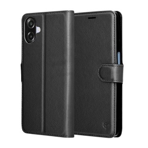 Husa pentru Samsung Galaxy A07 4G, SKYDDAR INNOVATION, Leather Folio tip Carte, cu Portofel Interior, Finisaje Premium, set cu sticker, Negru