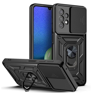 Husa pentru Samsung Galaxy A13 4G, SKYDDAR INNOVATION, CamShield, Inel magnetic, set cu sticker, Negru