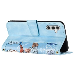 Husa pentru Samsung Galaxy A15 4G / Galaxy A15 5G din Piele Ecologică cu Design Floral, Protecție 360°, Stand Integrat, Buzunare pentru Carduri, SKDR Floral Wallet - Bleu - Img 7