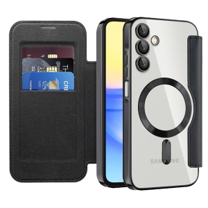 Husa pentru Samsung Galaxy A15 4G / Galaxy A15 5G tip carte, SKYDDAR INOVATION, SmartMag Book, Magsafe, RFiD, Suport Carduri, set cu sticker, Negru