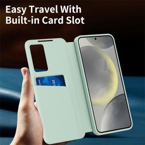 Husa pentru Samsung Galaxy A37 5G tip carte, Skyddar, cu portofel si SmartView, Premium, set cu sticker, Verde - Img 6