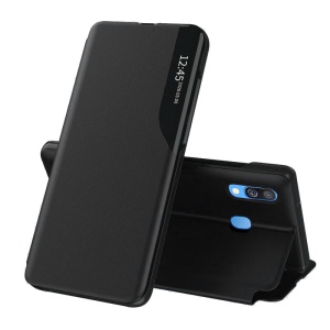 Husa pentru Samsung Galaxy A40, tip carte, set cu sticker, eFold, Negru