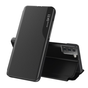 Husa pentru Samsung Galaxy S21 FE 5G, tip carte, set cu sticker, eFold, Negru