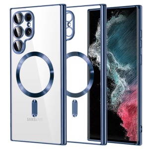 Husa pentru Samsung Galaxy S22 Ultra 5G, SKYDDAR INNOVATION, Luxury Shield Magsafe, Protectie Antisoc, set cu sticker, Albastru