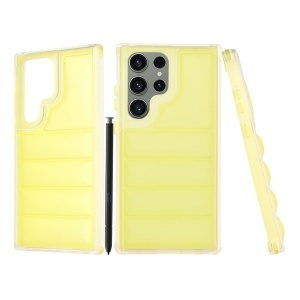 Husa pentru Samsung Galaxy S23 FE, anti soc, margini ridicate, design modern, set cu sticker, wave shield, Galben