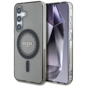 Husa pentru Samsung Galaxy S25 IML Rhinestones MagSafe, Guess - Negru