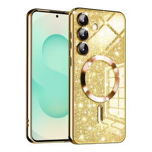 Husa pentru Samsung Galaxy S25 Plus, SKYDDAR INNOVATION, Luxury Glitter Magsafe, Antisoc, Fundal Detasabil 2-in-1, Margini Ridicate, set cu sticker, Auriu